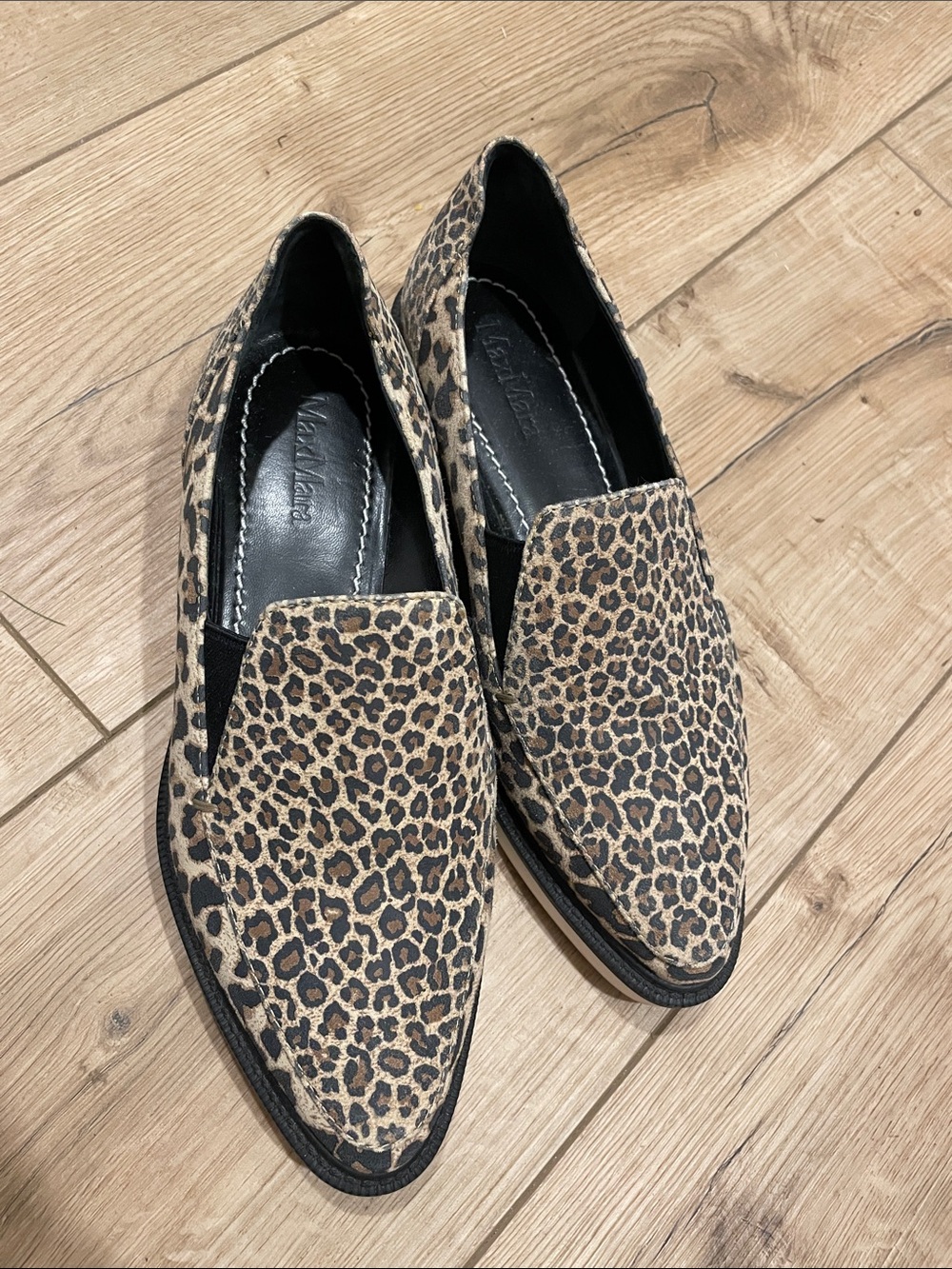 Max Mara Mainline Suede Leopard Print Pointed Loafers - Size 36 1/2